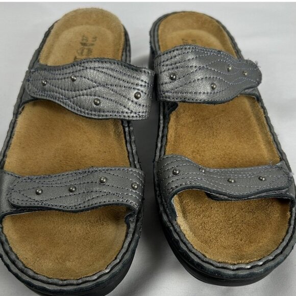 Naot Silver Leather Beaded Adjustable Straps Slides Sandals Sz 38 US 7 - Picture 1 of 5